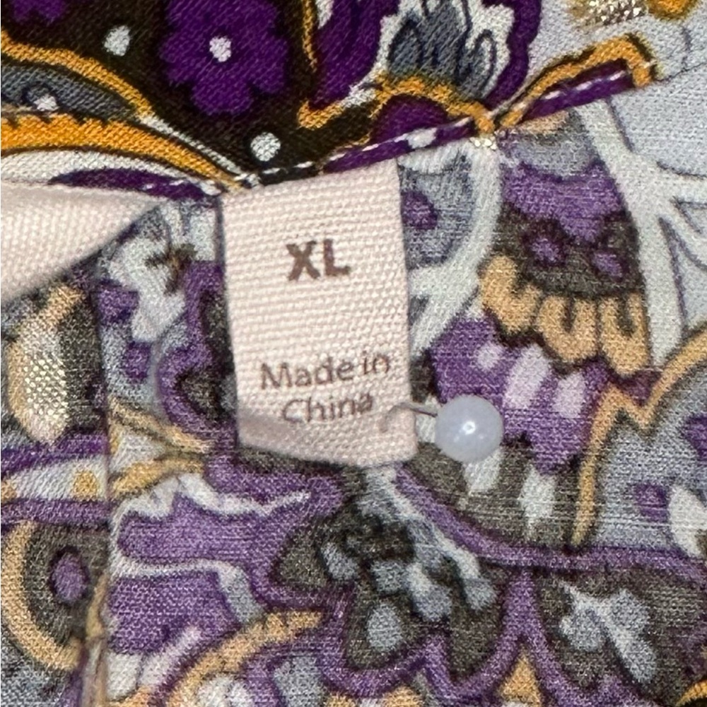 Soft Surroundings Blouse‎ Purple Paisley Floral Gold Metallic Floral Boho Sz XL - Picture 9 of 11